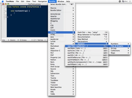 TextMate Groovy Bundle Menu Screen Shot
